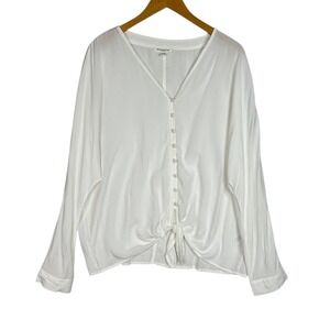 BeachLunchLounge White Viscose Tie Front Blouse Women XL Boho Button Front Top